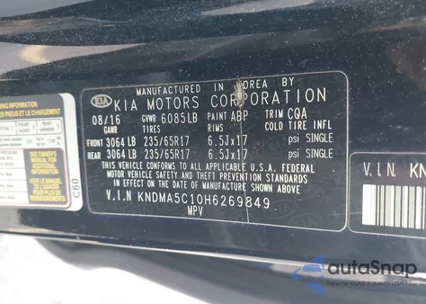 2017 Kia Sedona L from USA, damaged, VIN KNDMA5C10H6269849